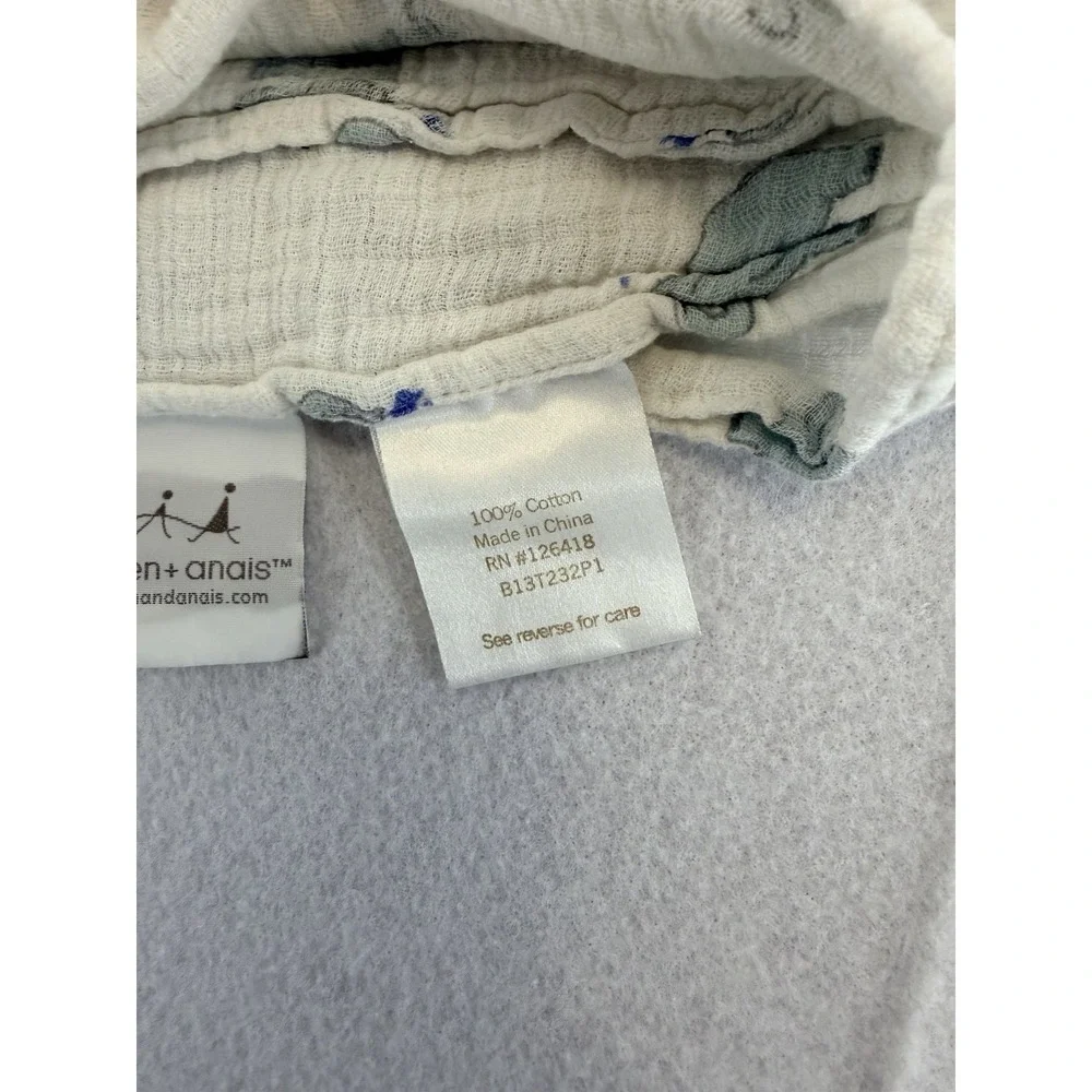 Aden + Anais Muslin White Blue Elephant Baby Receiving Swaddle‎ Blanket